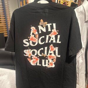 Anti-Social Social Club T-shirt Black shirt with Floral design on back